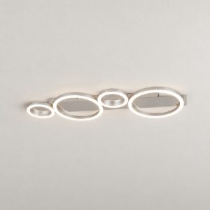 Plafoniera led 26,5w 4000k per soggiorno moderna cromo alluminio con 4 cerchi luminosi
