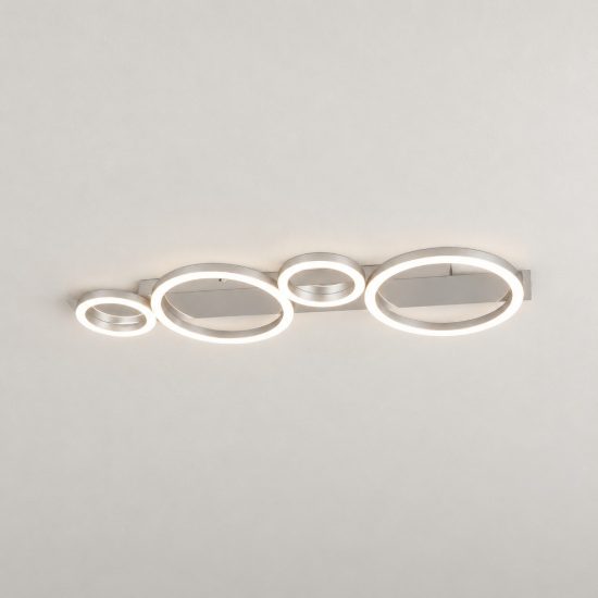 Plafoniera led 26,5w 4000k per soggiorno moderna cromo alluminio con 4 cerchi luminosi
