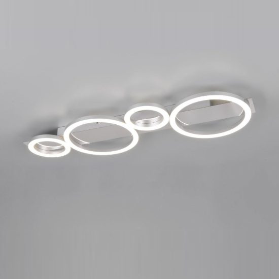 Plafoniera led 26,5w 4000k per soggiorno moderna cromo alluminio con 4 cerchi luminosi