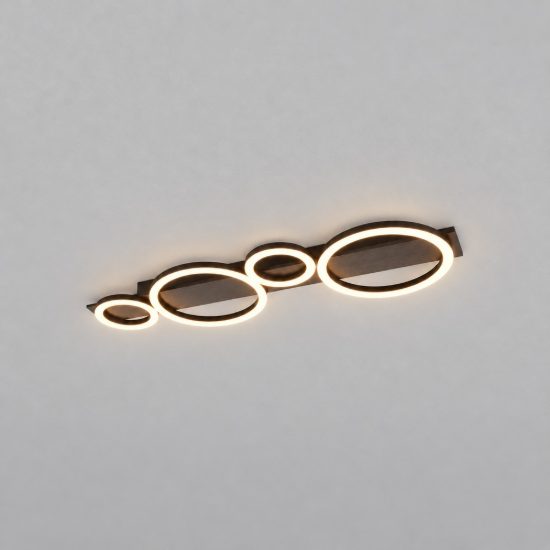 Plafoniera led 26,5w 3000k per soggiorno moderna nera con 4 cerchi luminosi