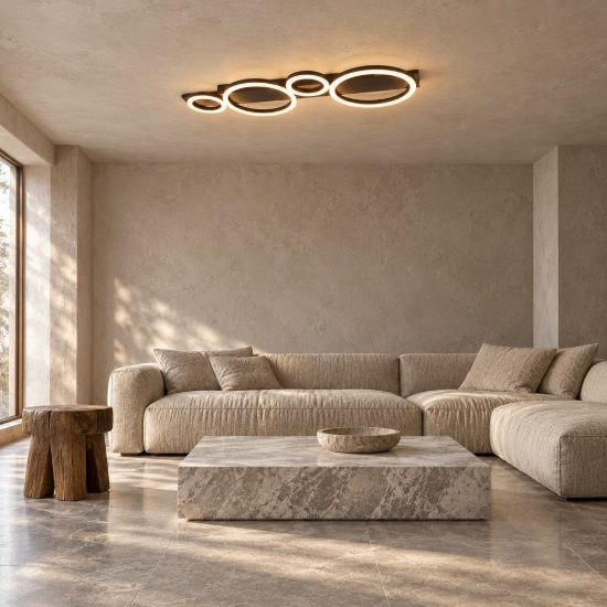 Plafoniera led 26,5w 3000k per soggiorno moderna nera con 4 cerchi luminosi