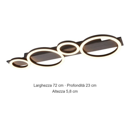 Plafoniera led 26,5w 3000k per soggiorno moderna nera con 4 cerchi luminosi