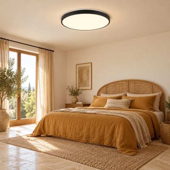 Plafoniera led 22w 3000k con sensore di movimento crepuscolare rotonda bianca con bordo nero