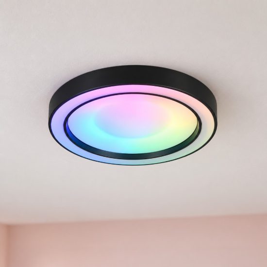 Plafoniera piccola led 22w cct 2700k 6000k rgb con telecomando nera effetto cielo stellato