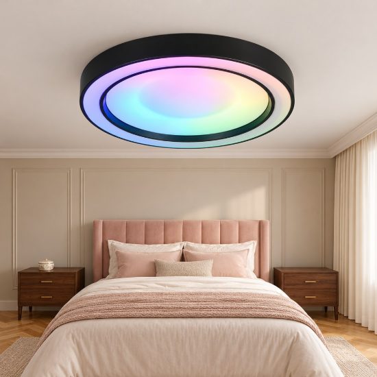 Plafoniera piccola led 22w cct 2700k 6000k rgb con telecomando nera effetto cielo stellato