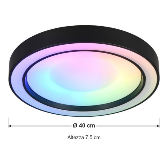 Plafoniera piccola led 22w cct 2700k 6000k rgb con telecomando nera effetto cielo stellato