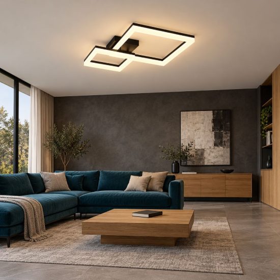 Plafoniera led 22w 3000k per corridoio moderna a doppio quadrato nera