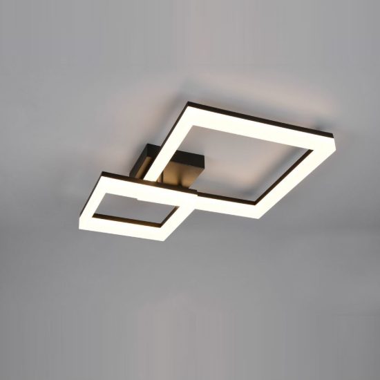 Plafoniera led 22w 3000k per corridoio moderna a doppio quadrato nera