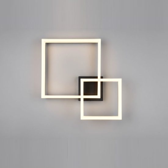 Plafoniera led 22w 3000k per corridoio moderna a doppio quadrato nera