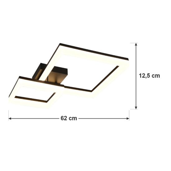 Plafoniera led 22w 3000k per corridoio moderna a doppio quadrato nera