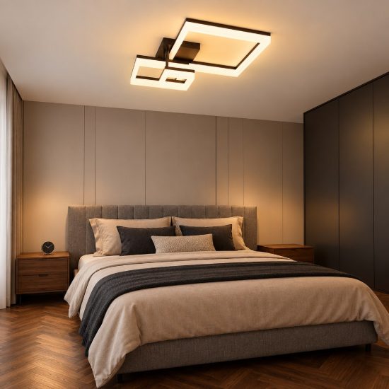 Plafoniera led 32w 3000k per corridoio moderna a triplo quadrato nera