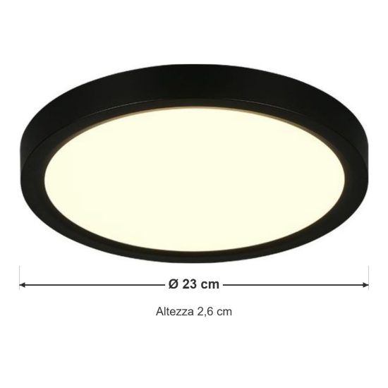 Plafoniera led 18w cct 2300k 3000k 4000k moderna rotonda nera con fissaggio rapido