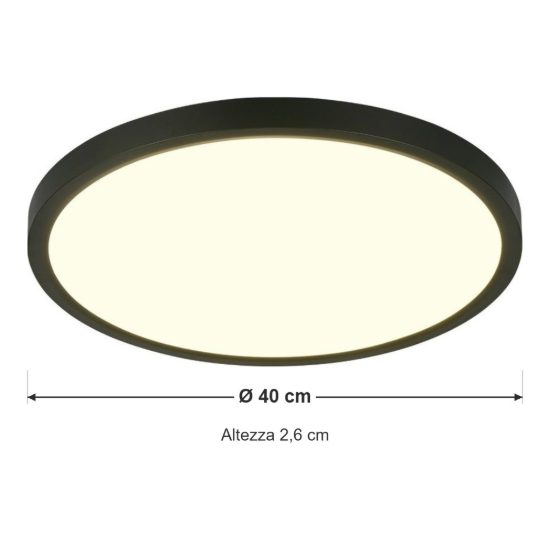 Plafoniera led 30w cct 2300k 3000k 4000k moderna rotonda nera con fissaggio rapido