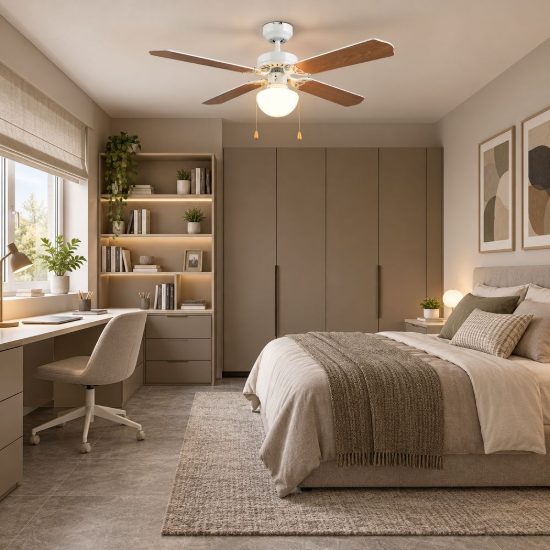 Ventilatore da soffitto con luce comando a catena bianco con 4 pale in mdf