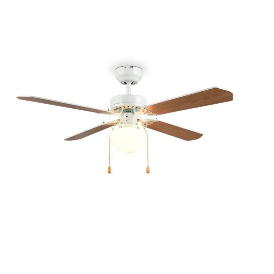 Ventilatore da soffitto con luce comando a catena bianco con 4 pale in mdf