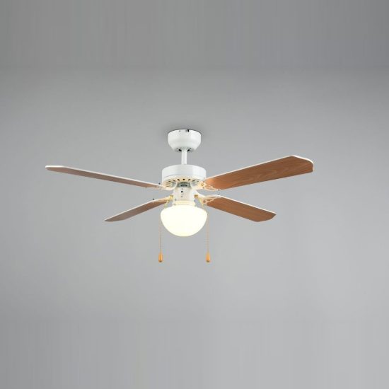 Ventilatore da soffitto con luce comando a catena bianco con 4 pale in mdf