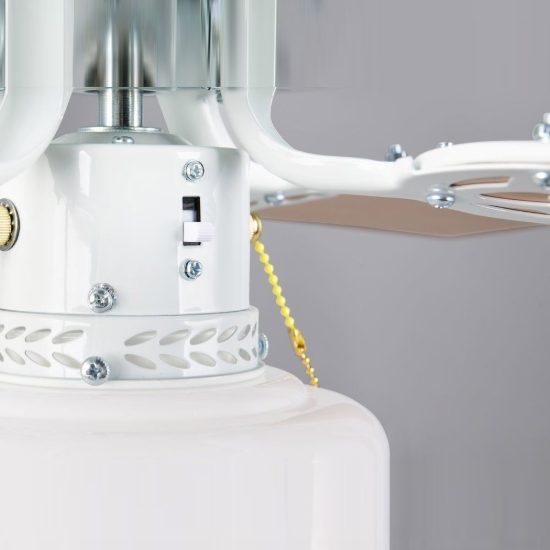 Ventilatore da soffitto con luce comando a catena bianco con 4 pale in mdf