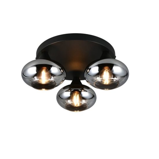 Plafoniera 3 luci moderna nera con vetri fume