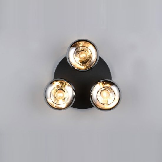 Plafoniera 3 luci moderna nera con vetri fume