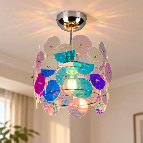 Plafoniera moderna cromo con diffusori iridescenti