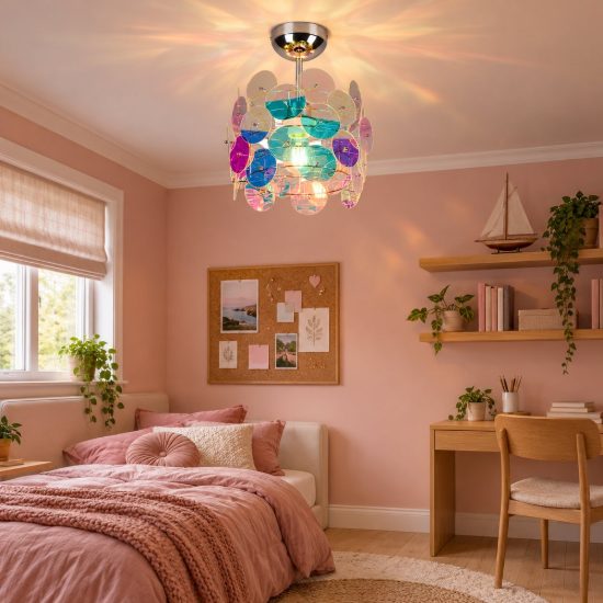 Plafoniera moderna cromo con diffusori iridescenti