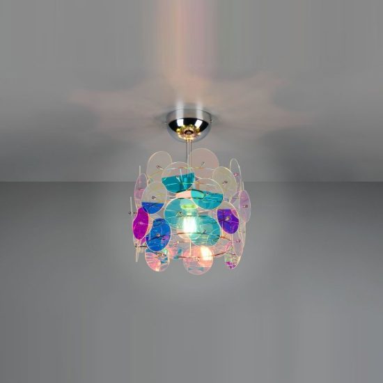 Plafoniera moderna cromo con diffusori iridescenti