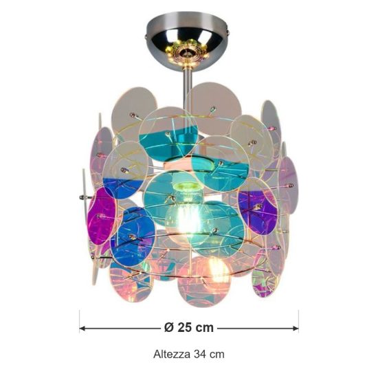 Plafoniera moderna cromo con diffusori iridescenti