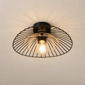 Plafoniera moderna nera oro con paralume aperto in metallo