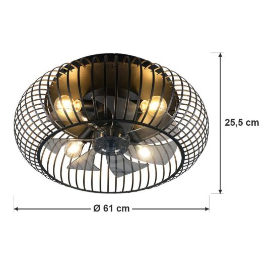 Ventilatore da soffitto con 3 luci telecomando nero