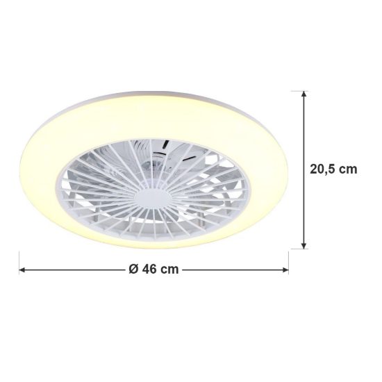 Ventilatore da soffitto led 30w cct 3000k 6500k con telecomando bianco effetto cielo stellato