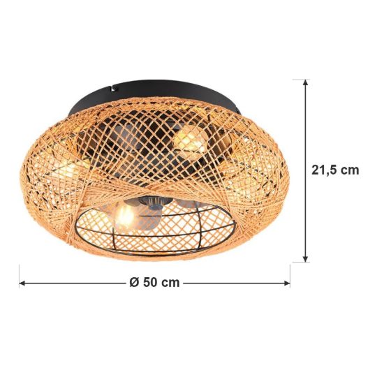 Ventilatore da soffitto con luce 4 luci con telecomando marrone con diffusore in carta