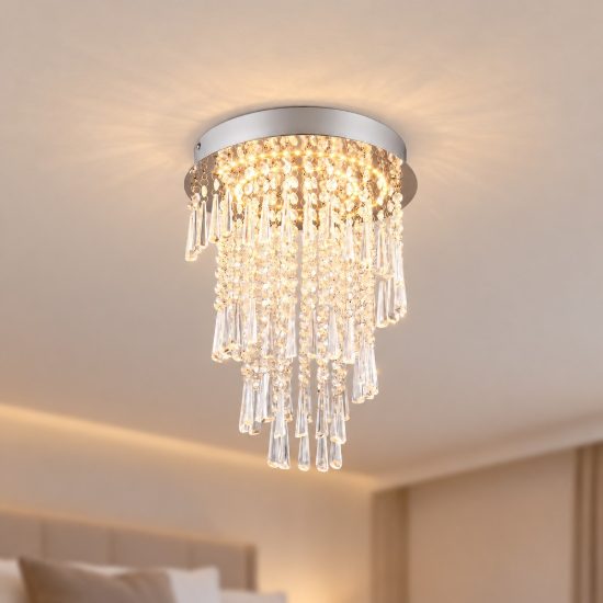 Plafoniera led 18w cct 2700k 6500k con telecomando moderna cromo con pendenti scintillanti