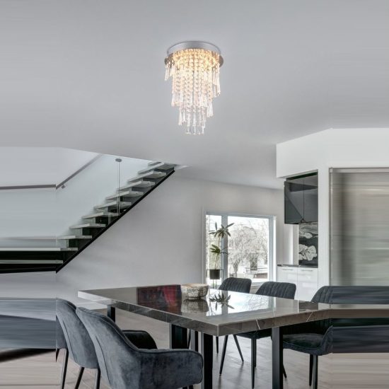 Plafoniera led 18w cct 2700k 6500k con telecomando moderna cromo con pendenti scintillanti