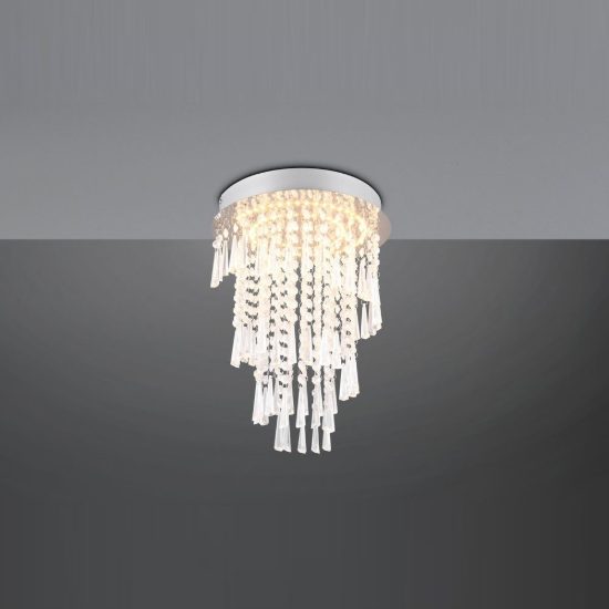 Plafoniera led 18w cct 2700k 6500k con telecomando moderna cromo con pendenti scintillanti