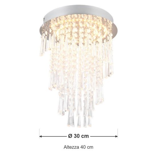Plafoniera led 18w cct 2700k 6500k con telecomando moderna cromo con pendenti scintillanti