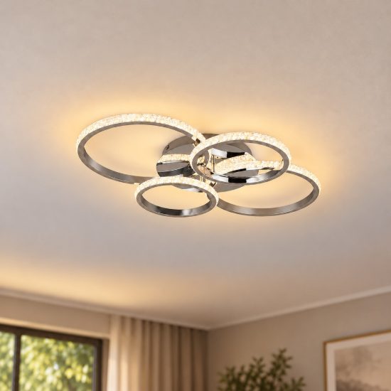 Plafoniera led 27w 4000k a moduli orientabili cromo con diffusori effetto cristallo
