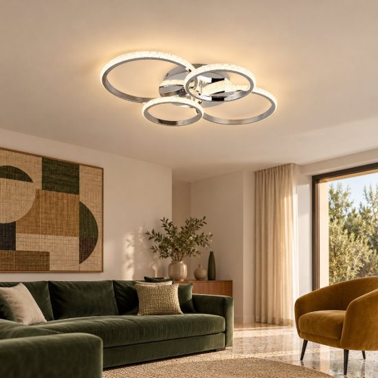 Plafoniera led 27w 4000k a moduli orientabili cromo con diffusori effetto cristallo
