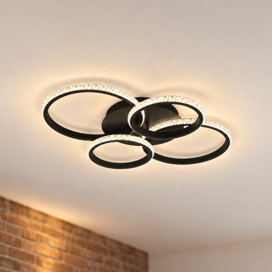 Plafoniera led 27w 4000k a moduli orientabili nera con diffusori effetto cristallo