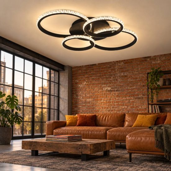 Plafoniera led 27w 4000k a moduli orientabili nera con diffusori effetto cristallo