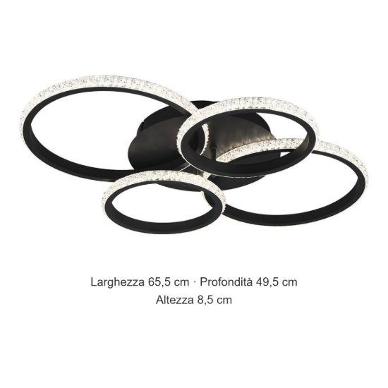Plafoniera led 27w 4000k a moduli orientabili nera con diffusori effetto cristallo