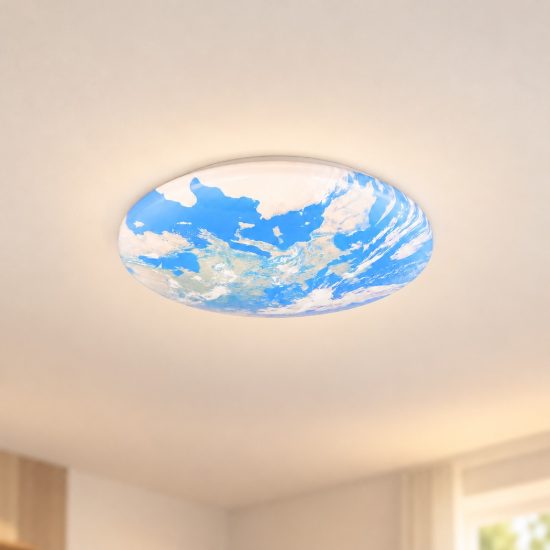 Plafoniera led 15w 3000k ip44 moderna rotonda multicolore con decoro mappamondo