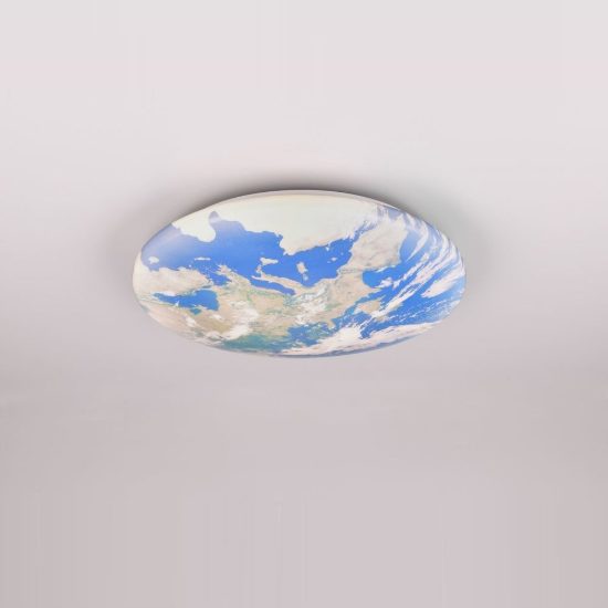 Plafoniera led 15w 3000k ip44 moderna rotonda multicolore con decoro mappamondo