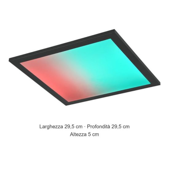 Plafoniera led 13w cct 2700k 6500k rgb con telecomando quadrata con bordo nero