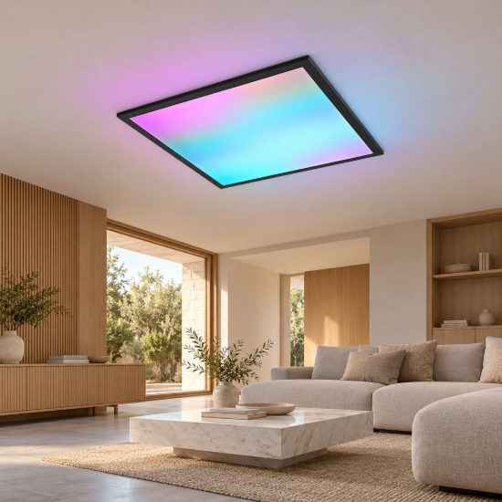 Plafoniera led 18w cct 2700k 6500k rgb con telecomando quadrata con bordo nero