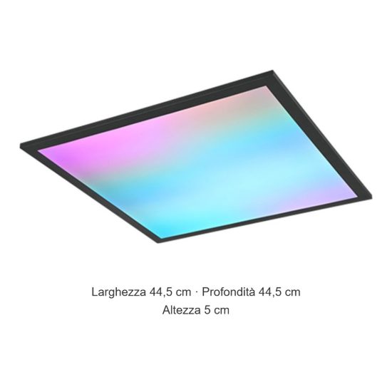 Plafoniera led 18w cct 2700k 6500k rgb con telecomando quadrata con bordo nero
