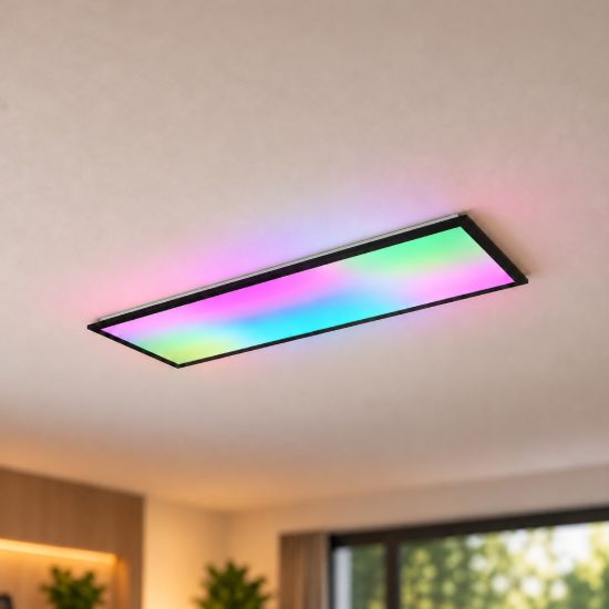 Plafoniera piccola led 31w cct 2700k 6500k rgb con telecomando rettangolare con bordo nero