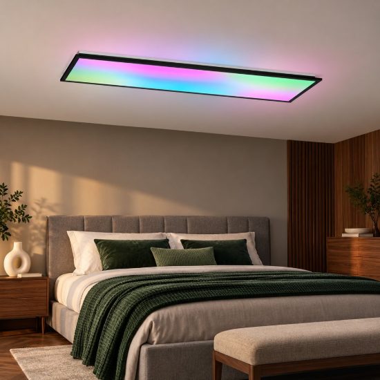 Plafoniera piccola led 31w cct 2700k 6500k rgb con telecomando rettangolare con bordo nero