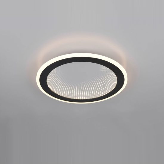 Plafoniera led 21,5w cct 2700k 6500k con telecomando moderna rotonda nera effetto infinito