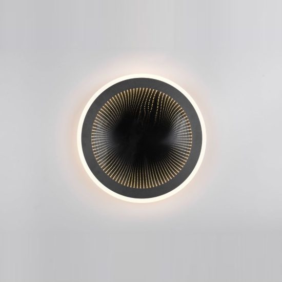 Plafoniera led 21,5w cct 2700k 6500k con telecomando moderna rotonda nera effetto infinito