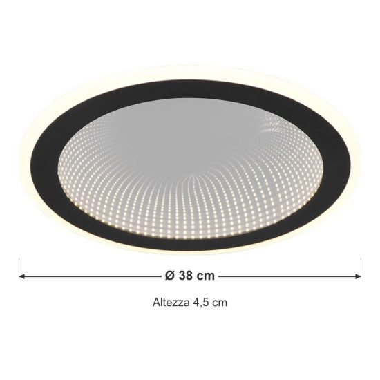 Plafoniera led 21,5w cct 2700k 6500k con telecomando moderna rotonda nera effetto infinito